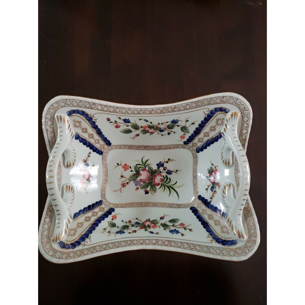 Dominies ,Large Hand Painted 11.5"x 9" x4.5" Decorative Display Bowl Gold‎ Trim